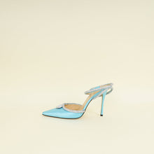 Mach & Mach Light Blue Satin Crystal Heart Embellished Ankle Strap Pumps 40.5