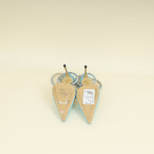 Mach & Mach Light Blue Satin Crystal Heart Embellished Ankle Strap Pumps 40.5