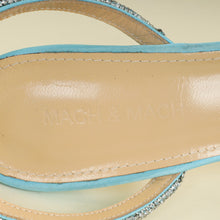 Mach & Mach Light Blue Satin Crystal Heart Embellished Ankle Strap Pumps 40.5