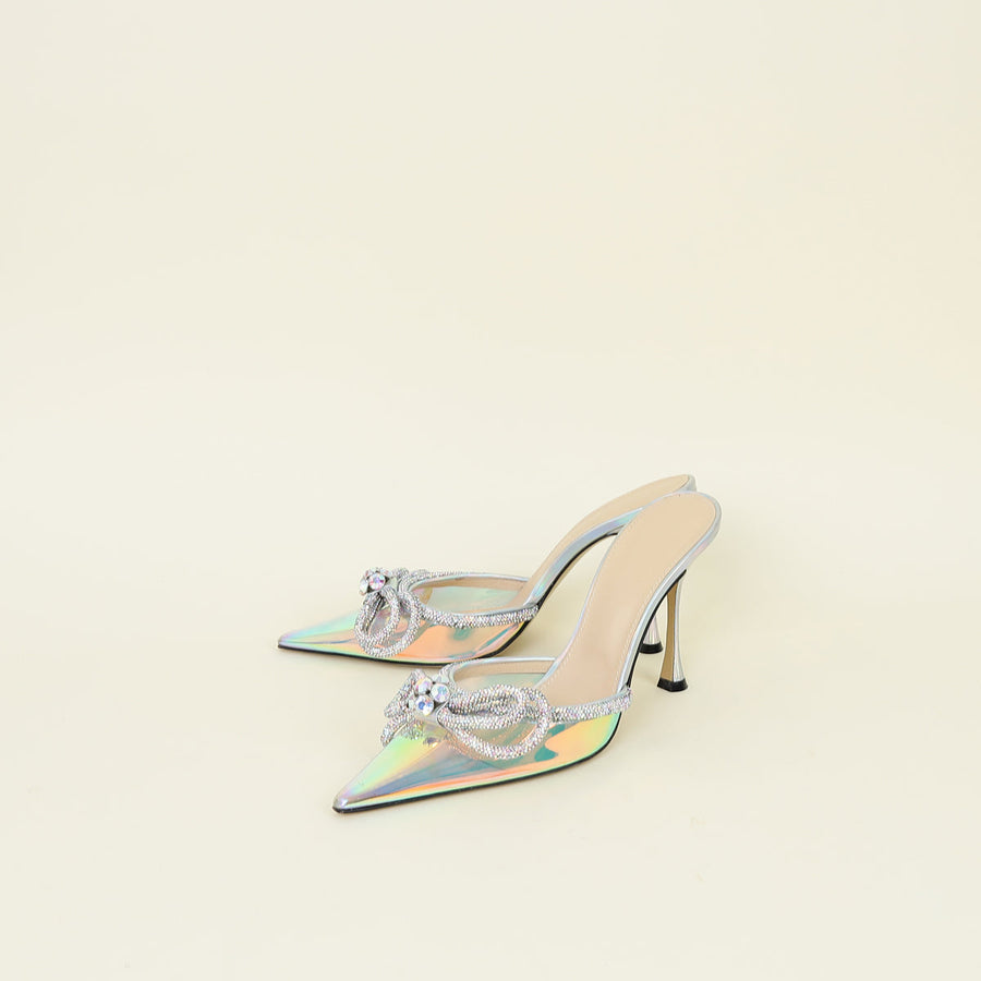 Mach & Mach Iridescent Double Bow Crystals Heeled Mules 41