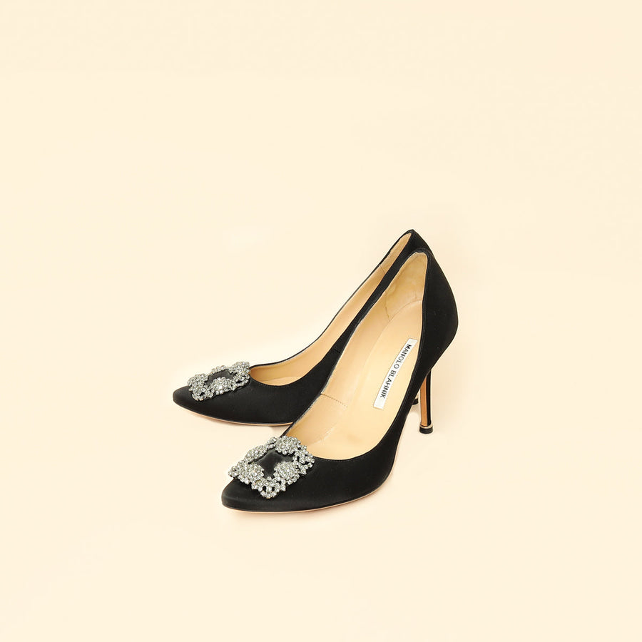 Manolo Blahnik Black Satin Hangisi Pump 37.5