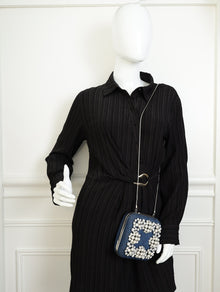 Manolo Blahnik Blue Denim Pearl Embellished Hangisi Clutch Bag