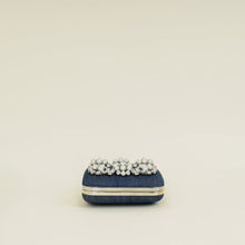 Manolo Blahnik Blue Denim Pearl Embellished Hangisi Clutch Bag