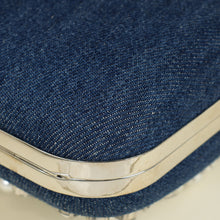 Manolo Blahnik Blue Denim Pearl Embellished Hangisi Clutch Bag