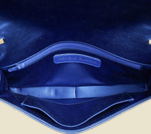 Manolo Blahnik Navy Blue Satin Gothisi Jewel Buckle Clutch
