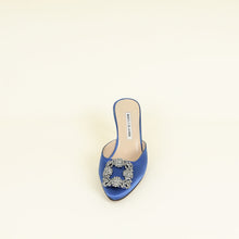 Manolo Blahnik Blue Satin Hangisi Mules 36.5