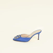 Manolo Blahnik Blue Satin Hangisi Mules 36.5