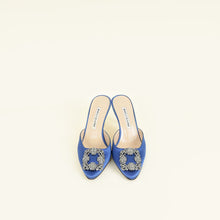 Manolo Blahnik Blue Satin Hangisi Mules 36.5