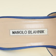 Manolo Blahnik Blue Satin Hangisi Mules 36.5