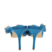 Manolo Blahnik Dark Teal Lurum Satin Crystal Slingback Mules 38.5