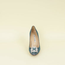 Manolo Blahnik Teal Multicolor Hangisi Glitter Pump 38.5