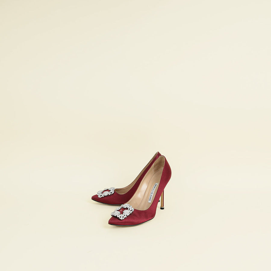 Manolo Blahnik Burgundy Hangisi Satin Pump 37