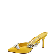 Manolo Blahnik Yellow Lurum Satin Crystal Slingback Mules 38.5
