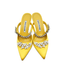 Manolo Blahnik Yellow Lurum Satin Crystal Slingback Mules 38.5