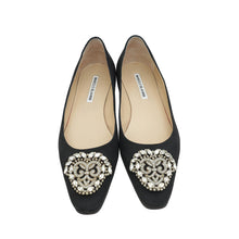 Manolo Blahnik Black Satin Okkava Flat Ballet 38.5