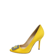 Manolo Blahnik Yellow Hangisi Embellished Satin Pump 38
