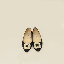 Manolo Blahnik Black Satin Hangisi Flats 38