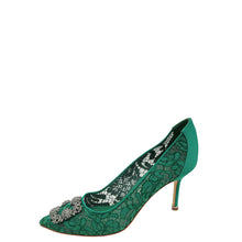 Manolo Blahnik Green Hangisi Lace Embellished Pump 39.5