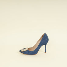 Manolo Blahnik Blue Denim Pearl Embellished Hangisi Pumps 37.5