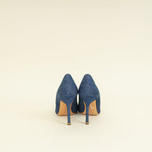 Manolo Blahnik Blue Denim Pearl Embellished Hangisi Pumps 37.5