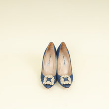 Manolo Blahnik Blue Denim Pearl Embellished Hangisi Pumps 37.5