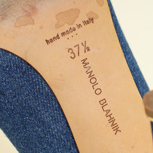 Manolo Blahnik Blue Denim Pearl Embellished Hangisi Pumps 37.5
