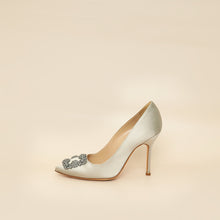 Manolo Blahnik Light Grey Hangisi Satin Embellished Pump 38