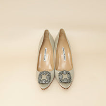 Manolo Blahnik Light Grey Hangisi Satin Embellished Pump 38