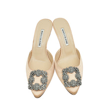Manolo Blahnik Peach Satin Hangisi Mules 38.5