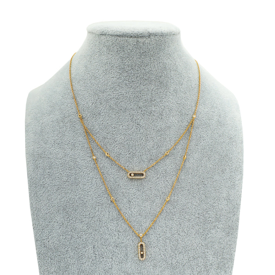 Messika 18K Rose Gold Move Uno 2 Rows Pavé Diamond Necklace