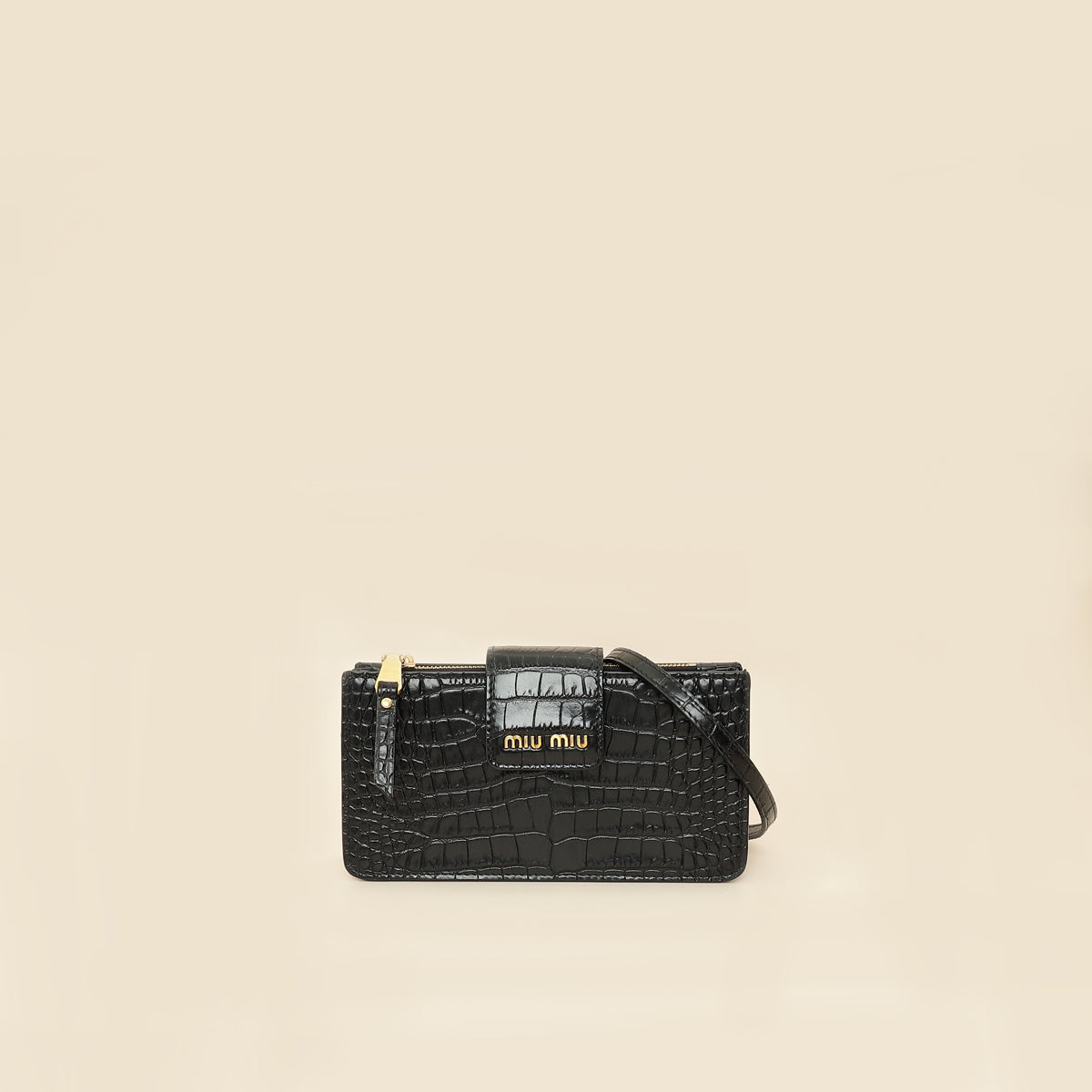Miu Miu Black Crocodile Embossed Clutch Bag