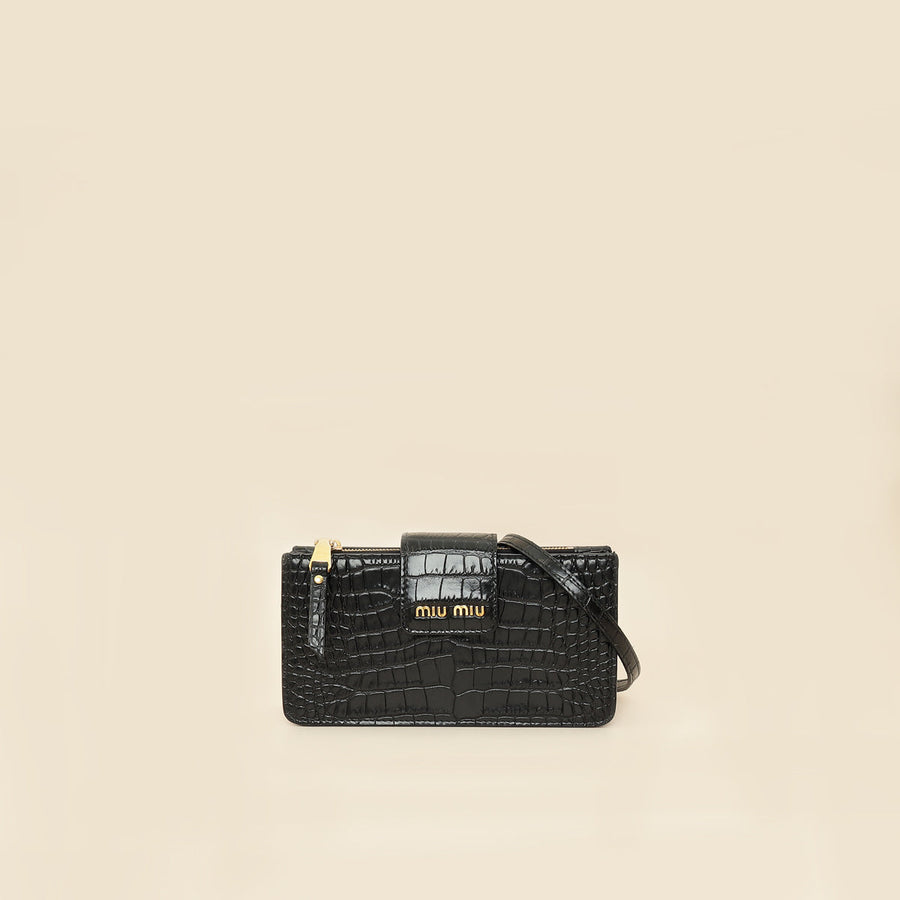 Miu Miu Black Crocodile Embossed Clutch Bag