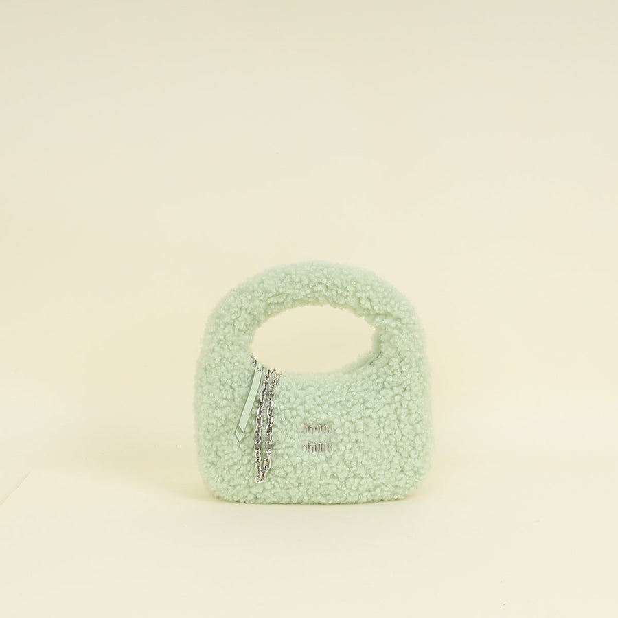 Miu Miu Green Shearling Mini Wander Handle Bag