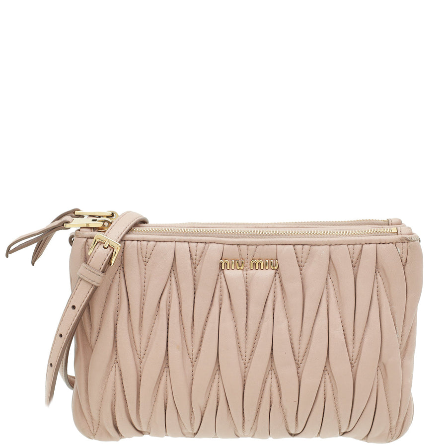 Miu Miu Nude Double Zip Matelassé Crossbody Bag