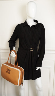 Miu Miu Bicolor Beau Shearling Top-Handle Bag