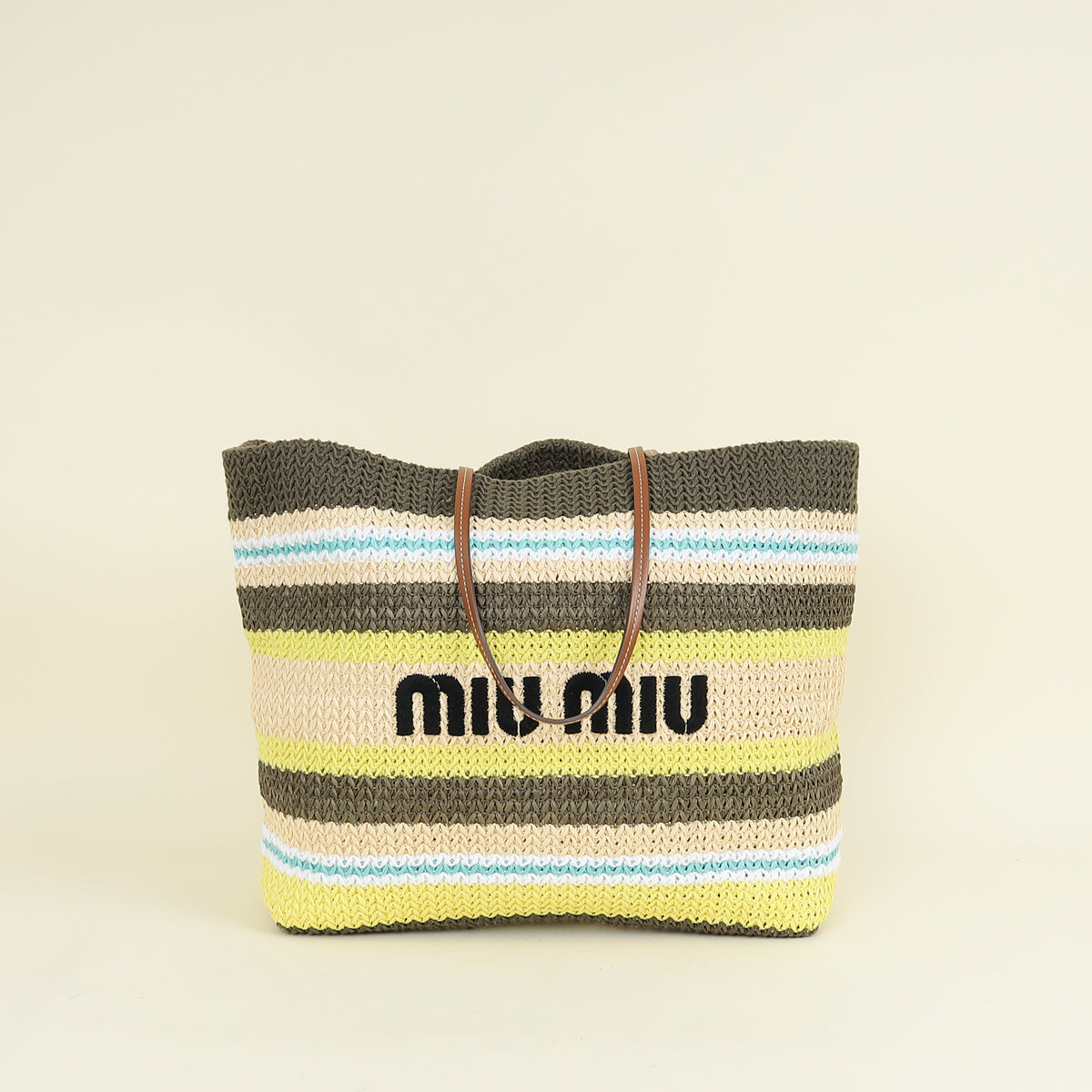 Miu Miu Multicolor Woven Raffia Large Tote Bag
