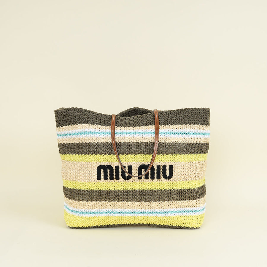 Miu Miu Multicolor Woven Raffia Large Tote Bag