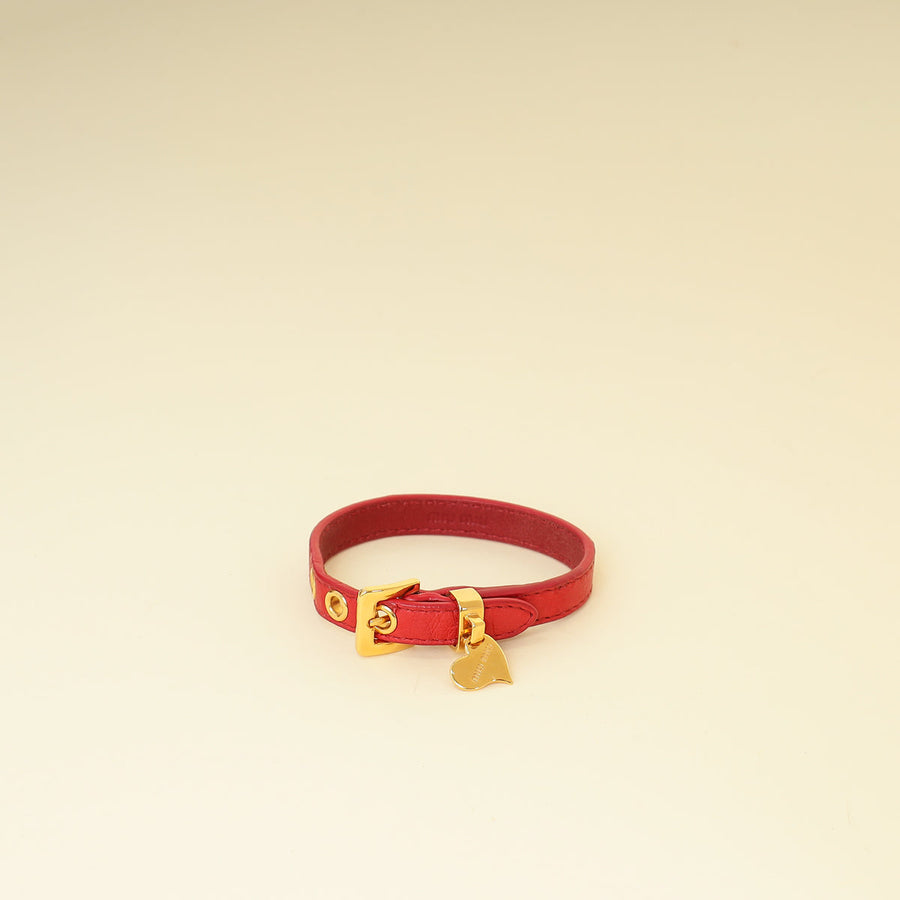Miu Miu Red Heart Charm Ostrich Wrap Bracelet
