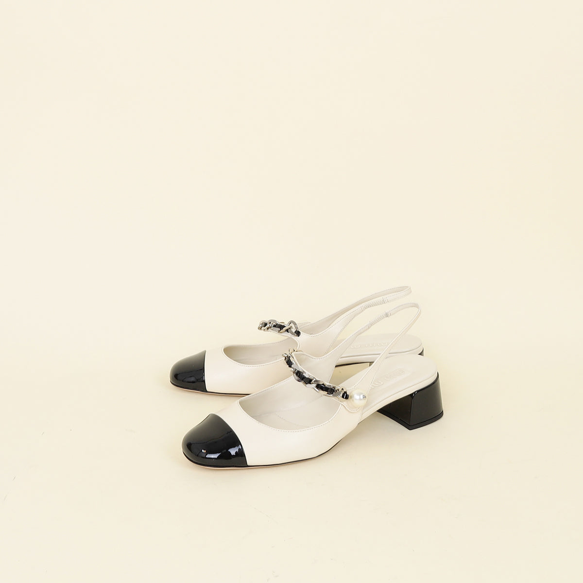 Miu Miu Bicolor Chain Pearl Slingback Pumps 39.5