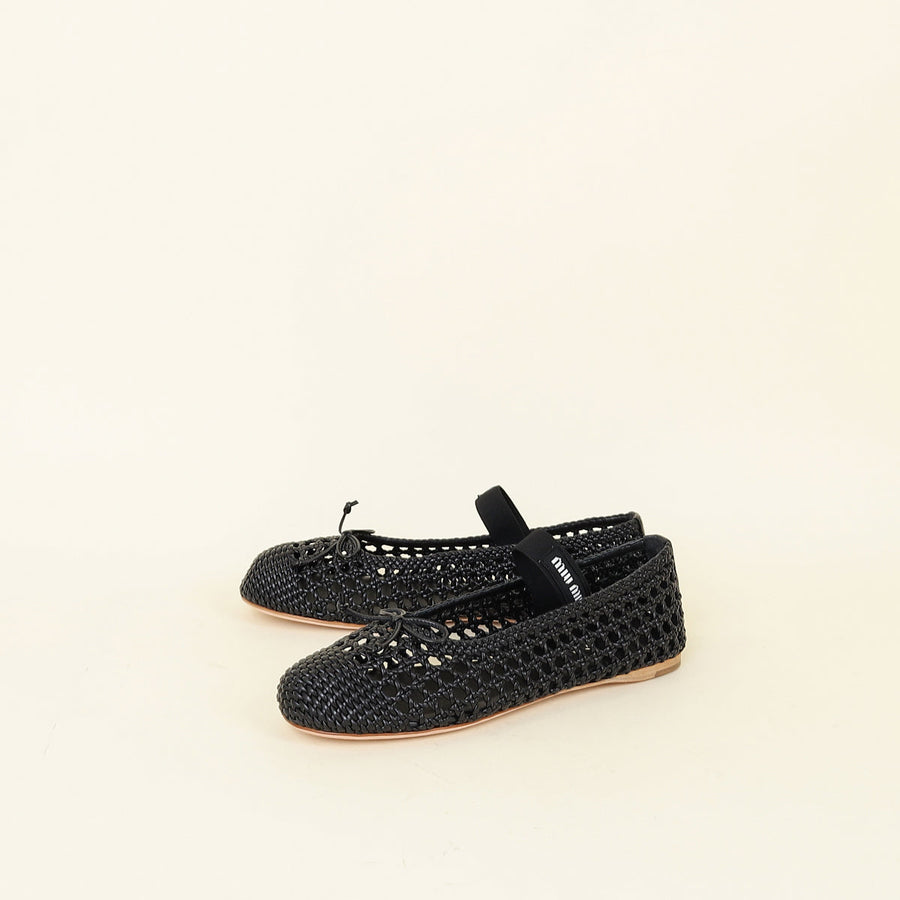 Miu Miu Black Woven Ballerina Flat 40