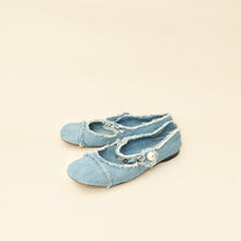Miu Miu Blue Denim Chain Strap Mary Jane Ballerina 38.5