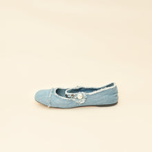 Miu Miu Blue Denim Chain Strap Mary Jane Ballerina 38.5