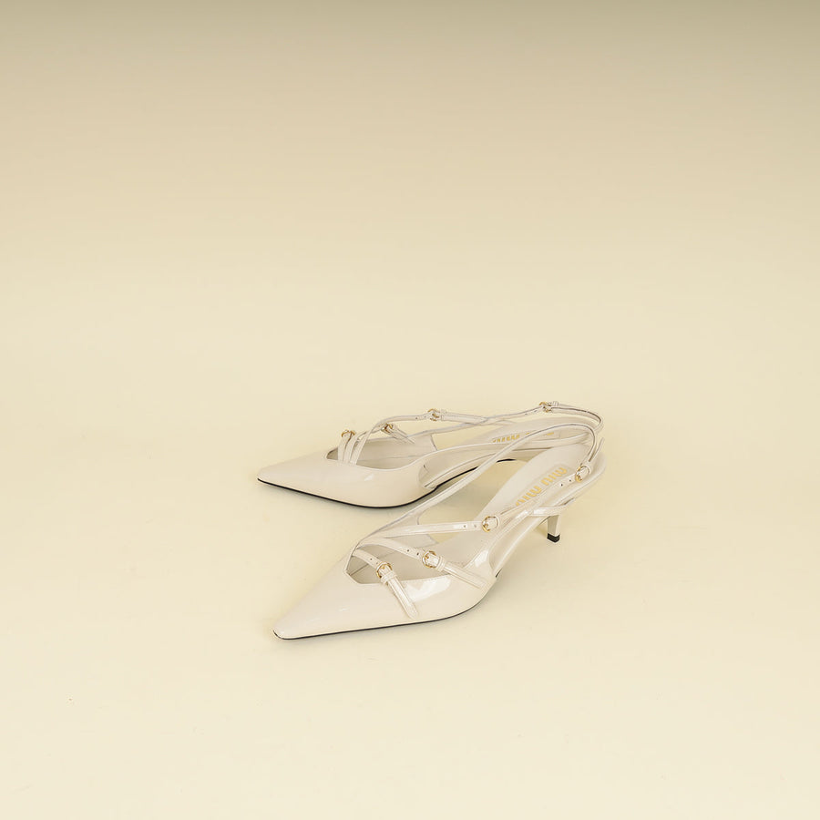 Miu Miu Cream Buckle Slingback Pump 40