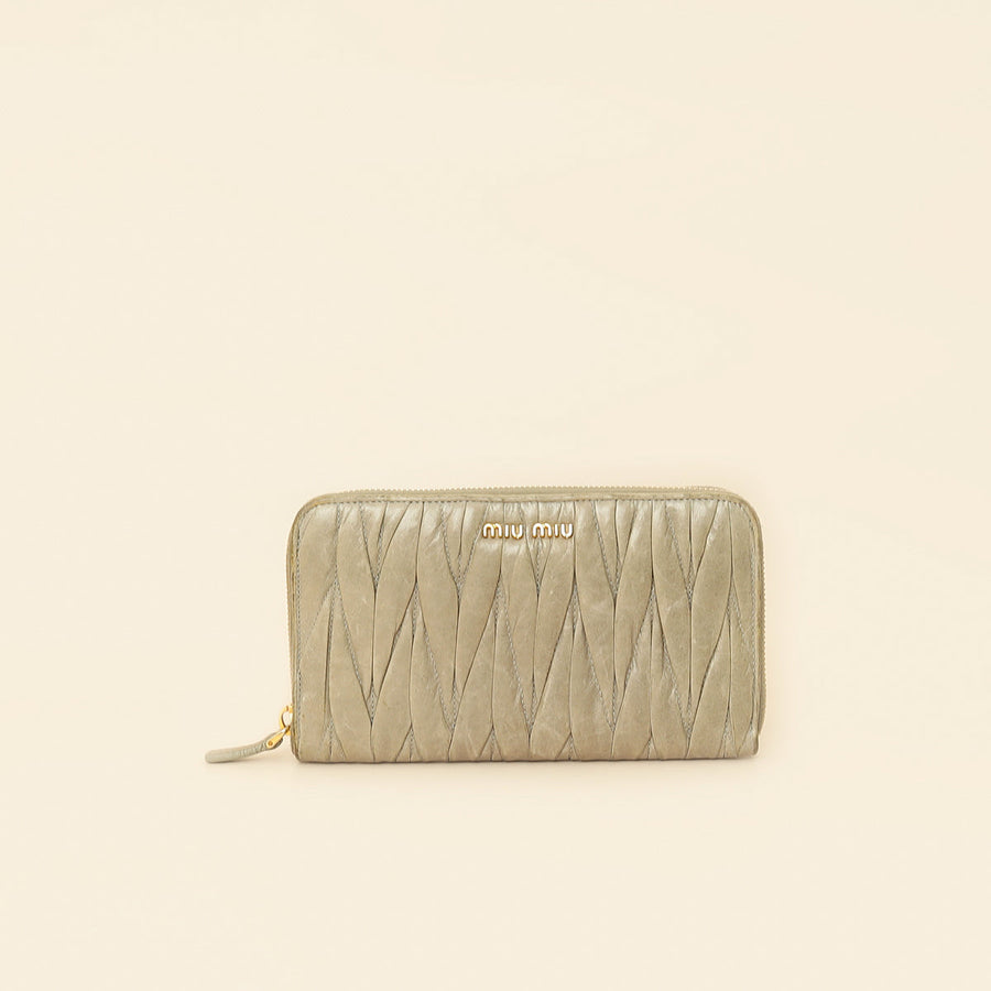 Miu Miu Gray Matelassé Nappa Zip Around Wallet