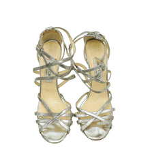 Jimmy Choo Metallic Silver Cross Ankle Strap Sandals 40
