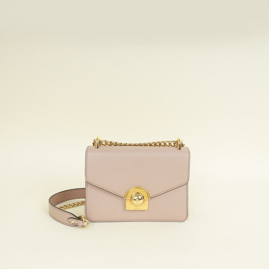 Prada Beige Pushlock Flap Chain Shoulder Bag