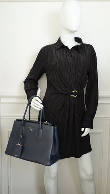 Prada Navy Cuir Turnlock Twin Tote Bag
