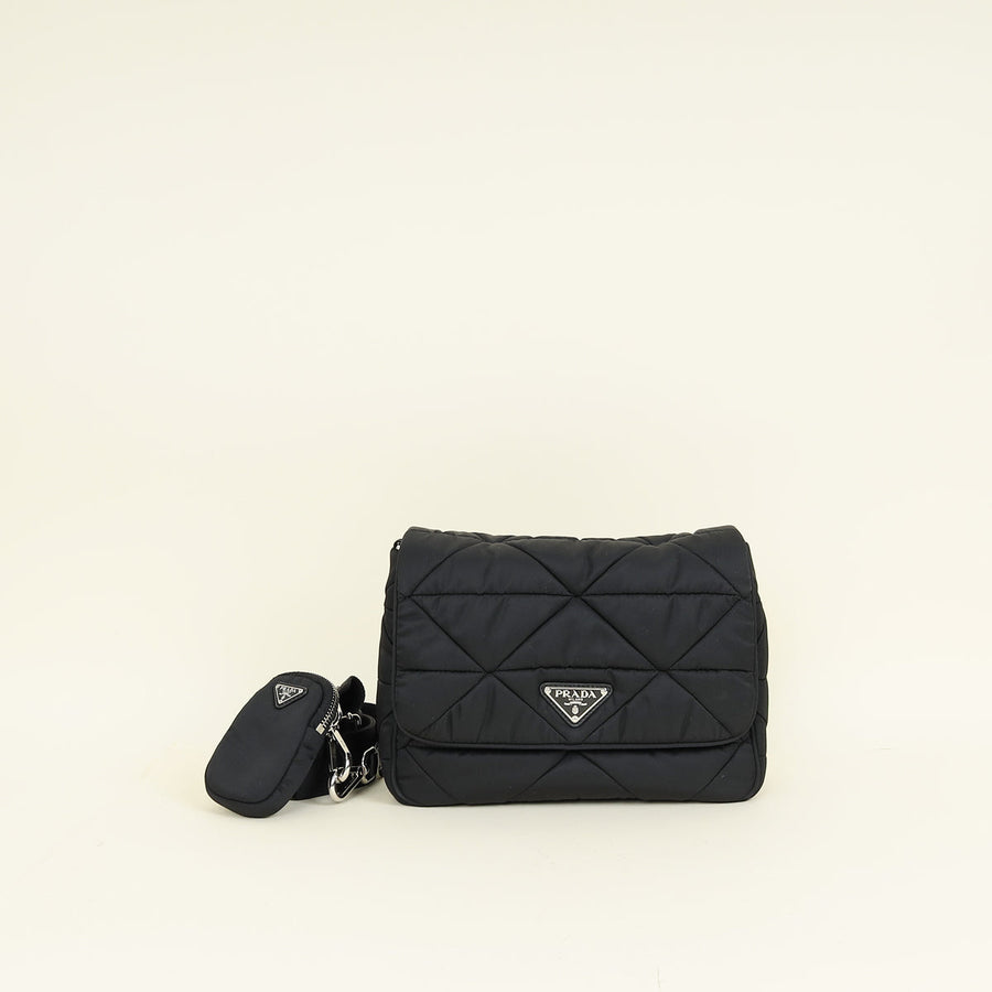Prada Black Padded Re-Nylon Shoulder Bag