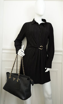Prada Black Vitello Daino Zipped Tote Bag