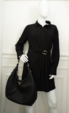 Prada Black Vitello Daino Hobo Bag